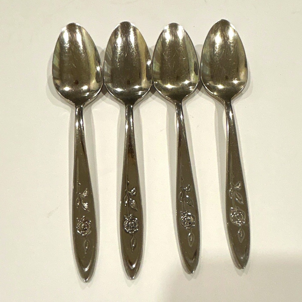 Set of 4 Oneida community Stainless Steel Silver Teaspoons My Rose Handle